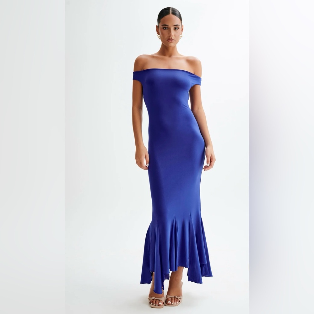 MESHKI Slinky Handkerchief Midi Dress - Cobalt Blue